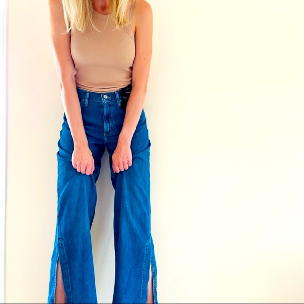 Banana Republic High-Rise Split-Hem Wide Leg Jeans - Blue